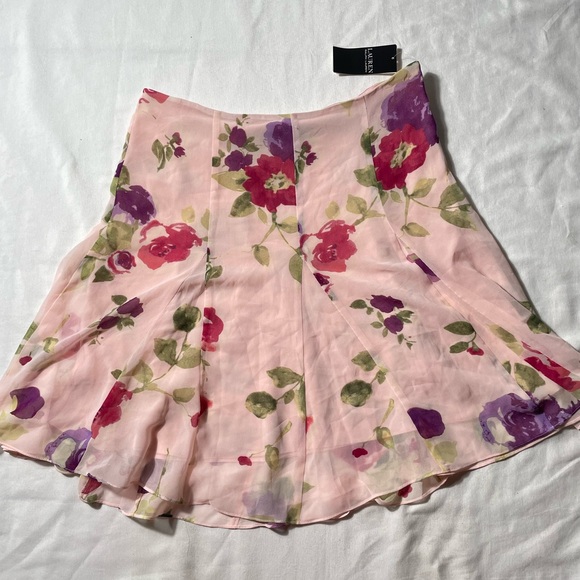 NWT Lauren Ralph Lauren Pink Chiffon Floral Print Skirt Womens size 10 - Picture 2 of 7